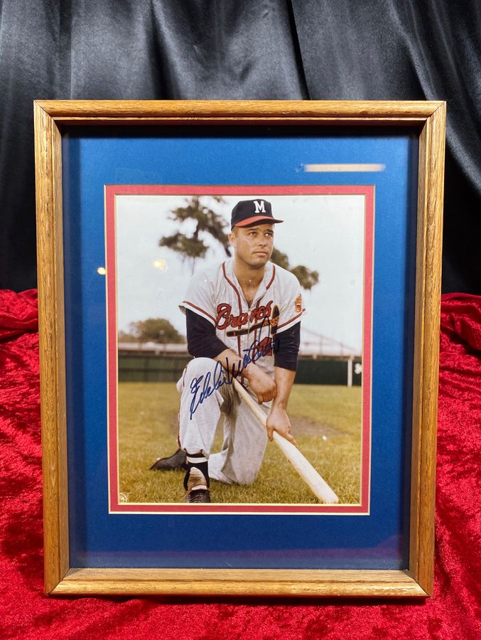 Eddie Matthews Autographed Photo 8x10 Framed Braves JSA Certified