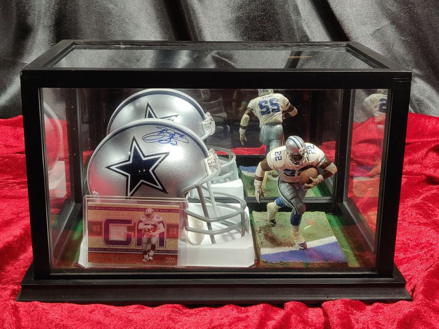 autographed emmitt smith helmet Emmitt Smith Autographed Mini Helmet Shadowbox Cowboys w/ Jersey Card – Collectors Crossroads
