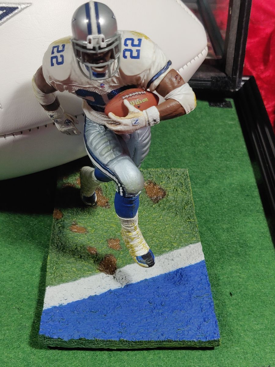 Emmitt Smith Dallas Cowboys Autographed Football Shadowbox with Card and Figure