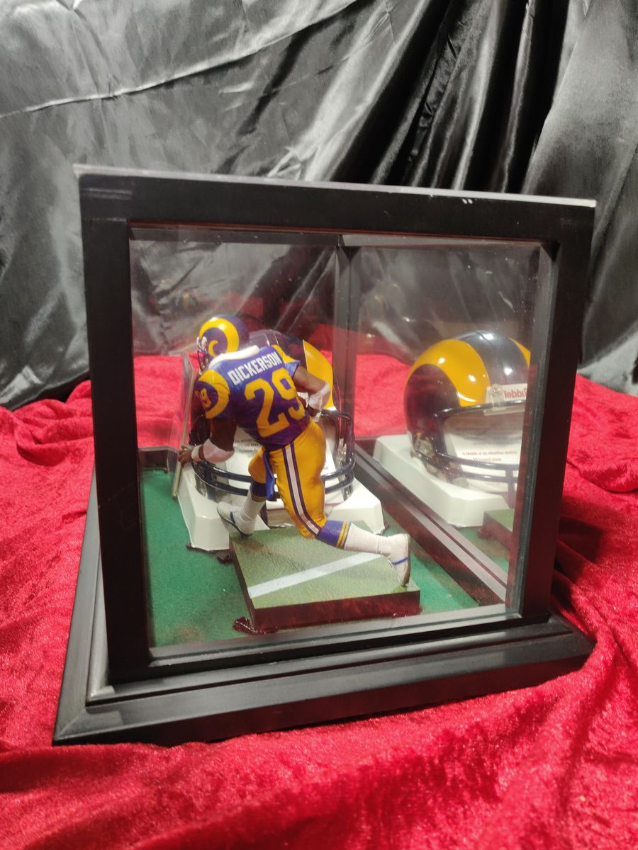 Eric Dickerson Autographed Mini Helmet Shadowbox Rams w/ Jersey Card + Figure