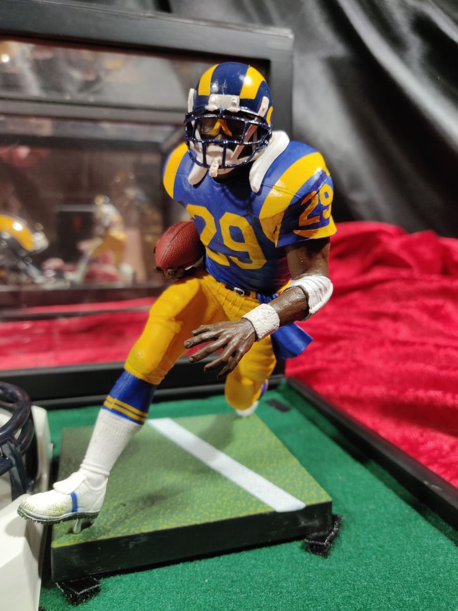 Eric Dickerson Autographed Mini Helmet Shadowbox Rams w/ Jersey Card + Figure