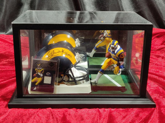 Eric Dickerson Autographed Mini Helmet Shadowbox Rams w/ Jersey Card + Figure