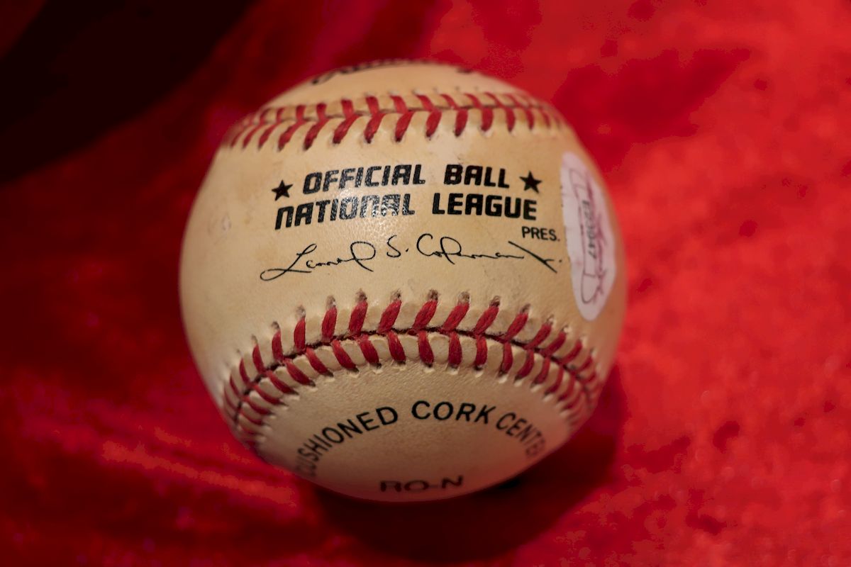 Ernie Banks--autographed official National League baseball