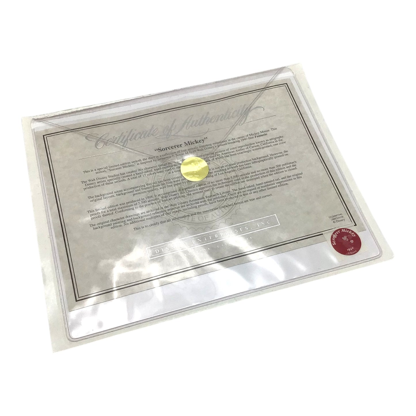 Fantasia “Sorcerer Mickey” Limited Edition Sericel with Certificate
