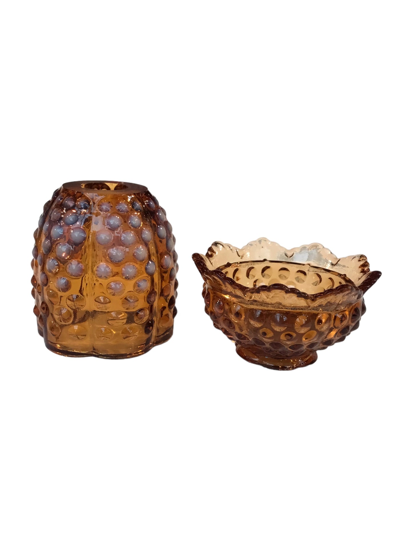 Fenton Hobnail Amber Candle Holder