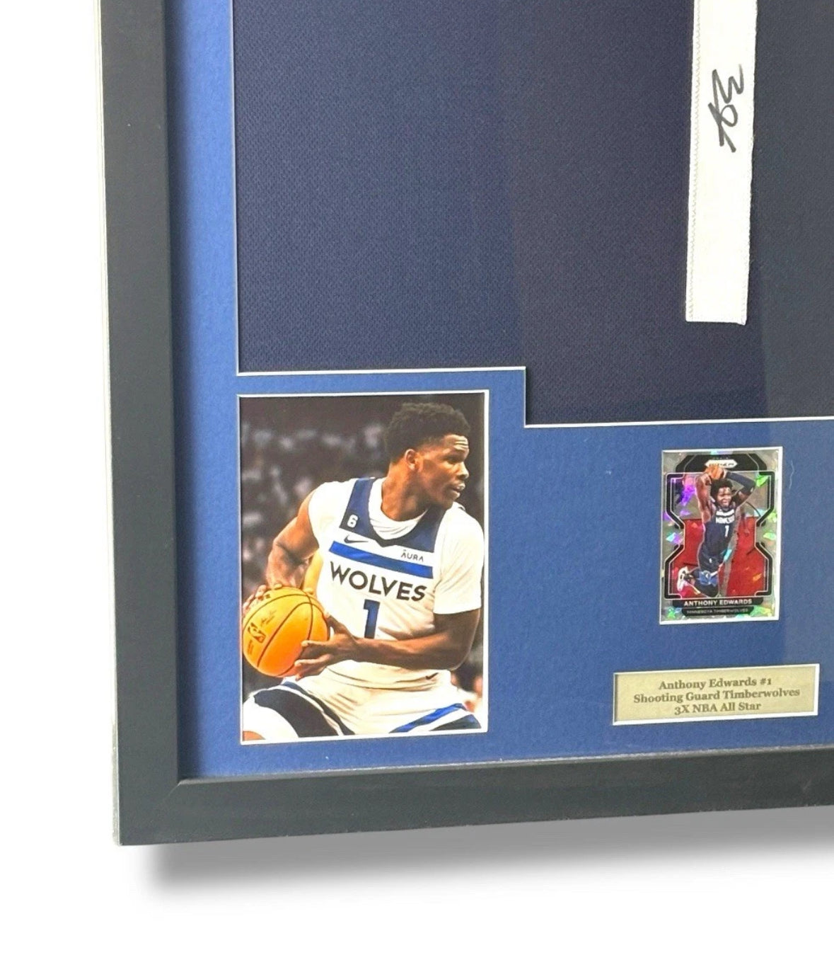 Framed Anthony Edwards Signed Jersey w/ Beckett Auth. & Prizm Cracked Ice Card!