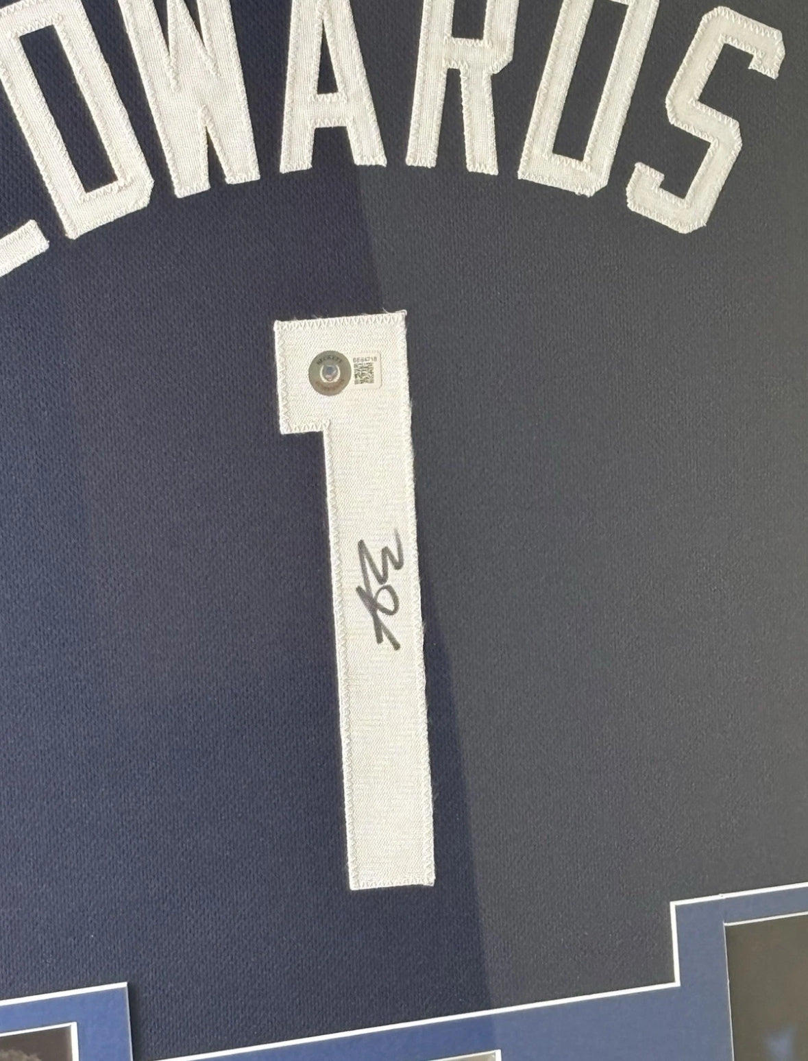 Framed Anthony Edwards Signed Jersey w/ Beckett Auth. & Prizm Cracked Ice Card!