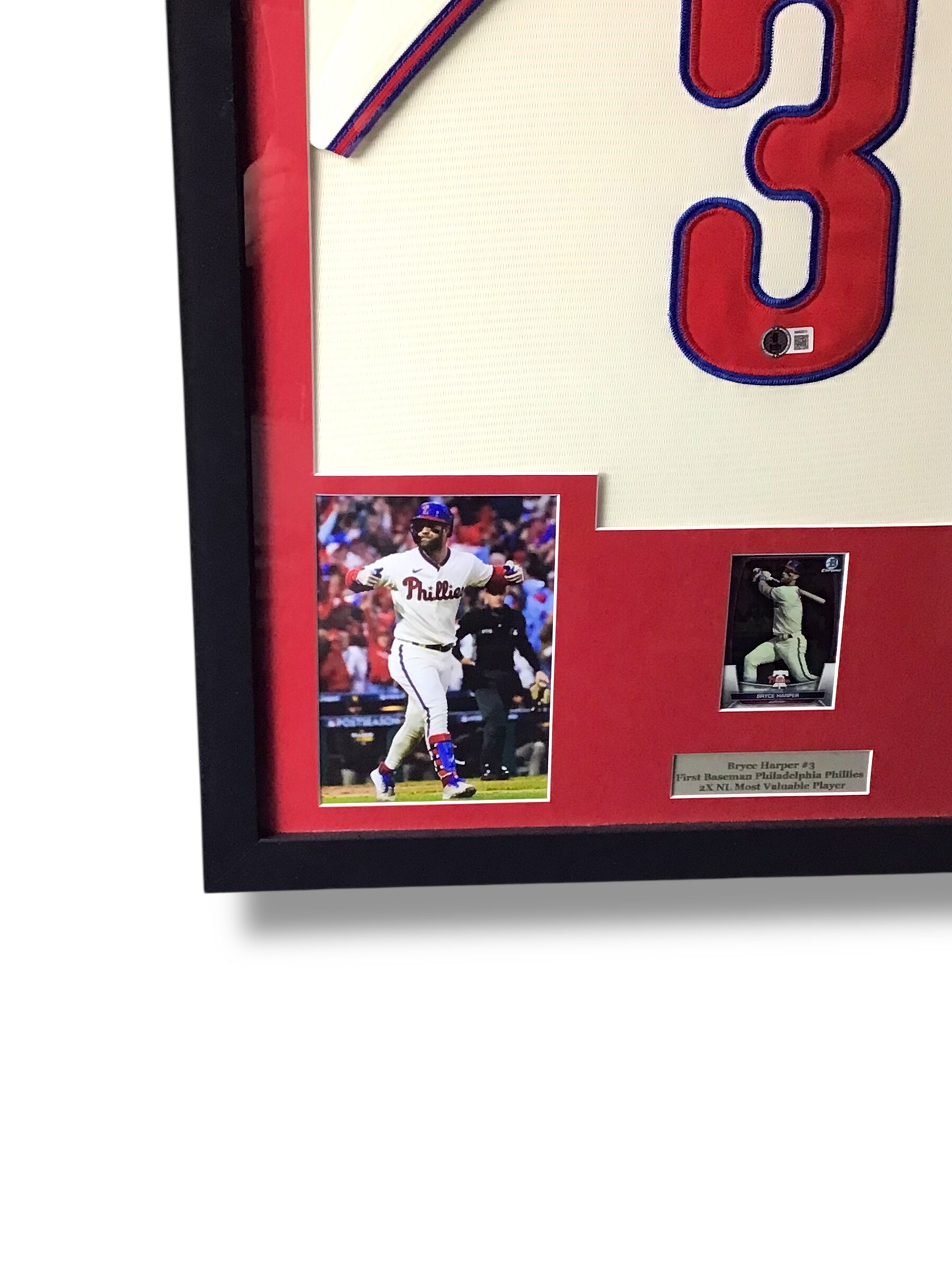 Framed Bryce Harper Autographed Jersey w/ Beckett Authentication & Sports Card