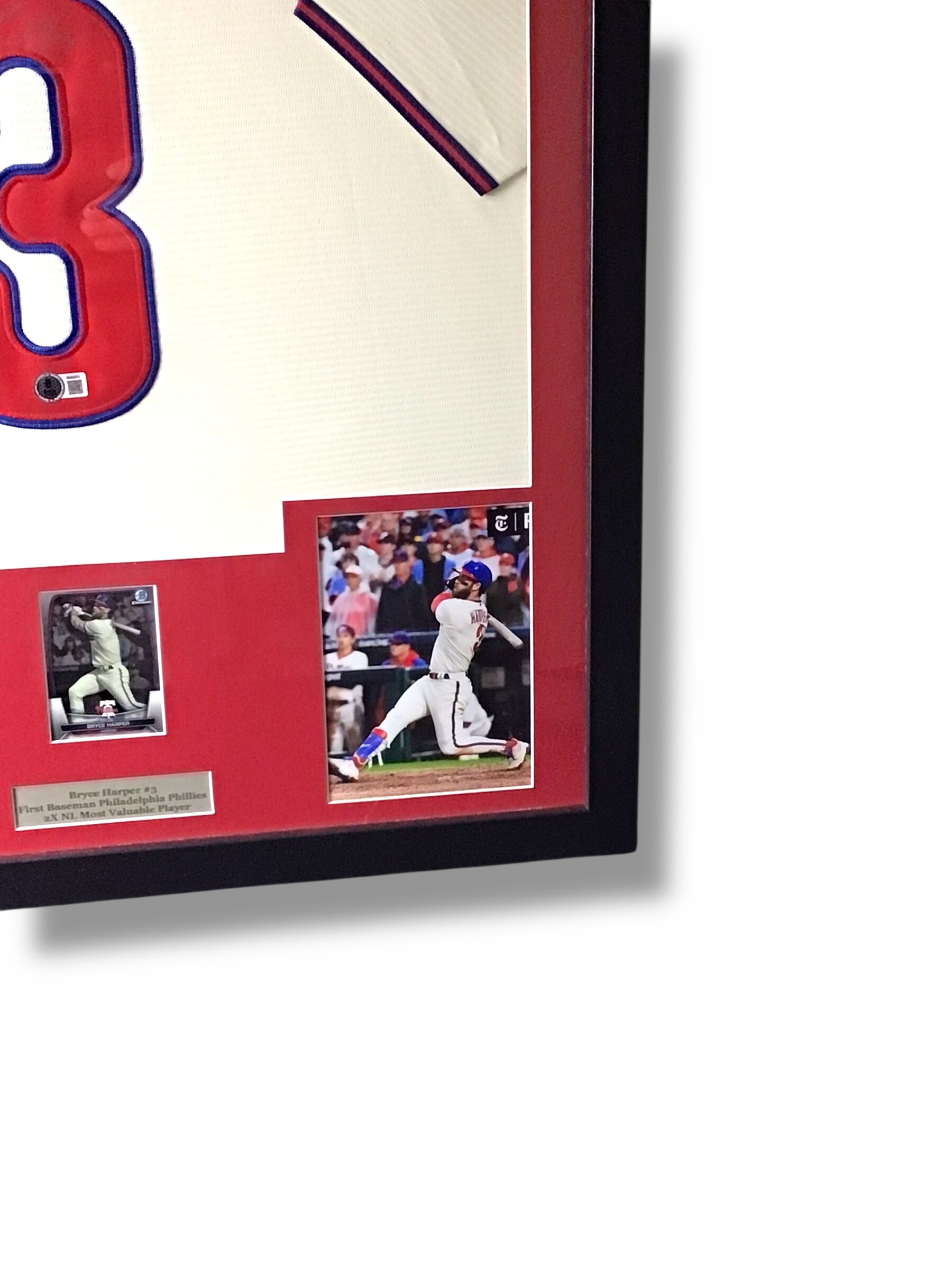 Framed Bryce Harper Autographed Jersey w/ Beckett Authentication & Sports Card