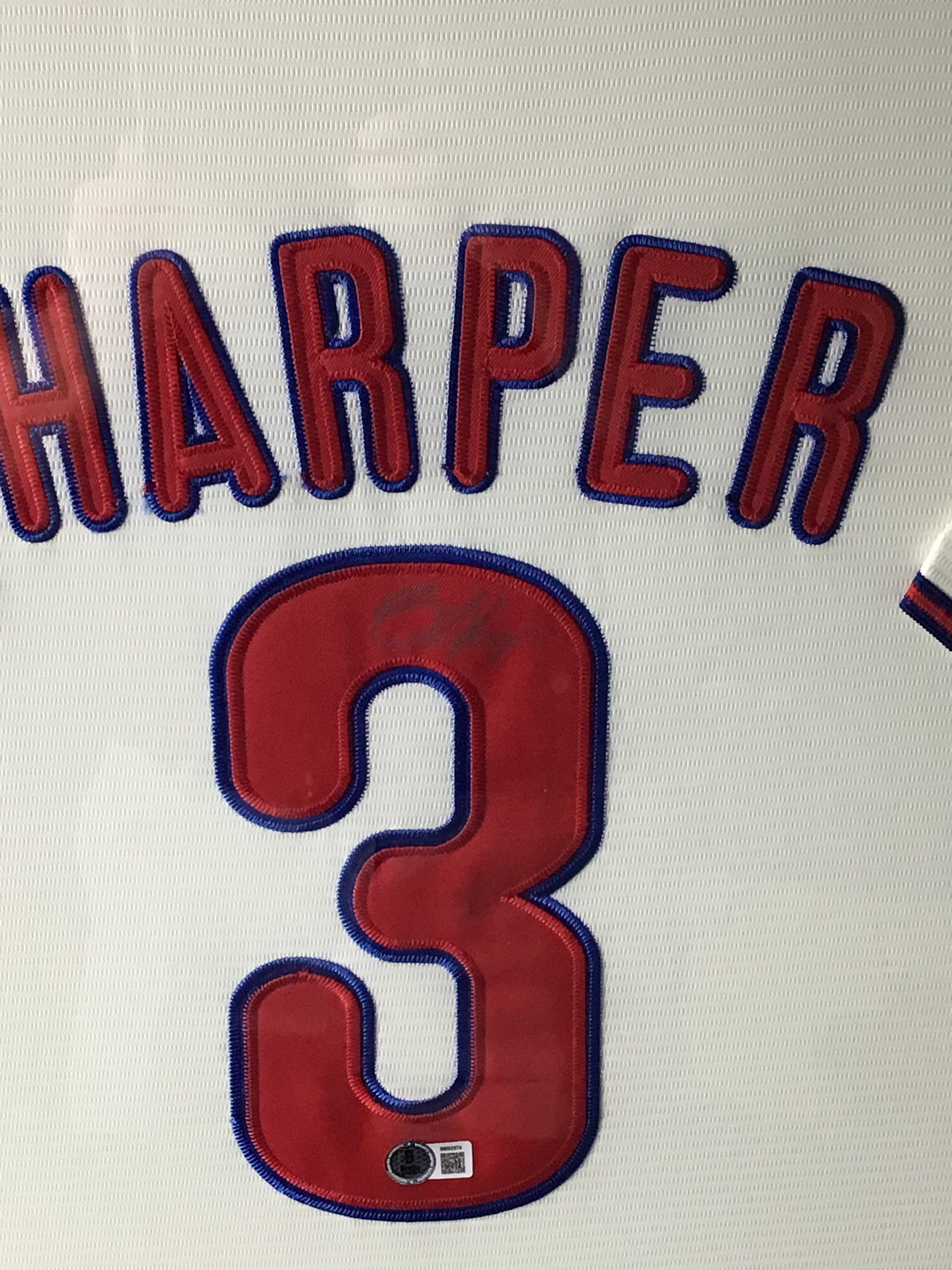 Framed Bryce Harper Autographed Jersey w/ Beckett Authentication & Sports Card