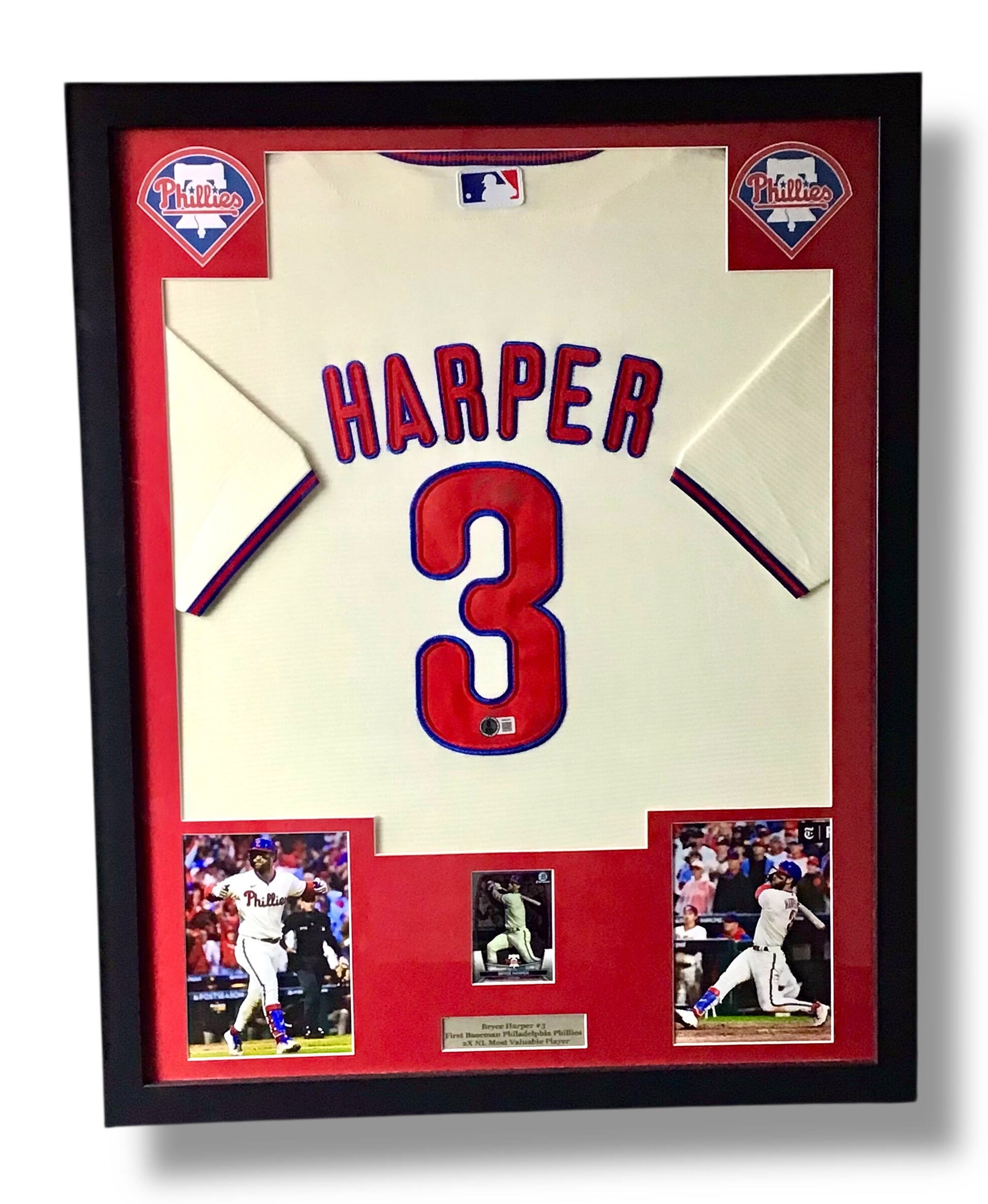 Framed Bryce Harper Autographed Jersey w/ Beckett Authentication & Sports Card