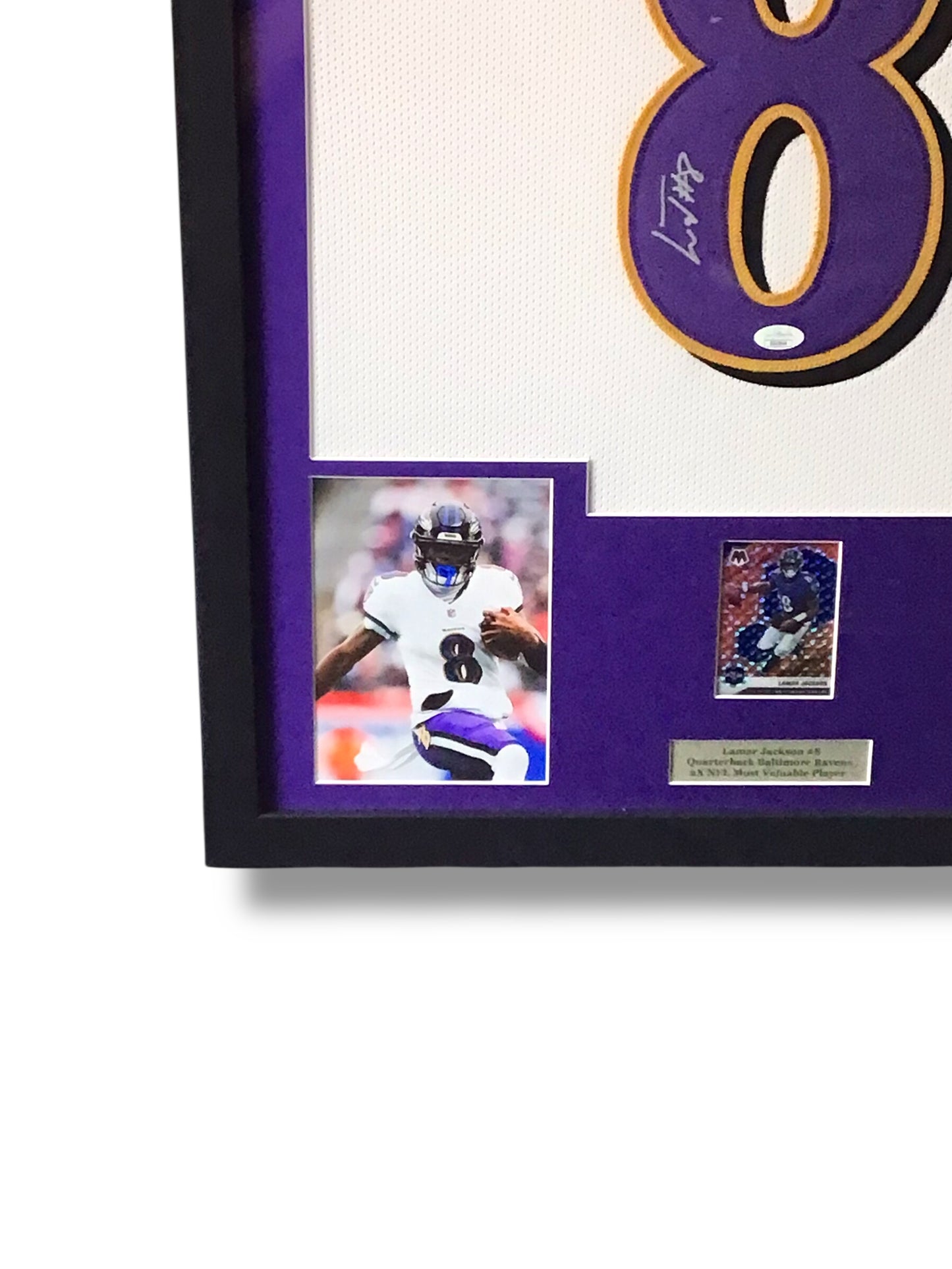 Framed Lamar Jackson Autographed Jersey w/ JSA Authentication & Sports Card