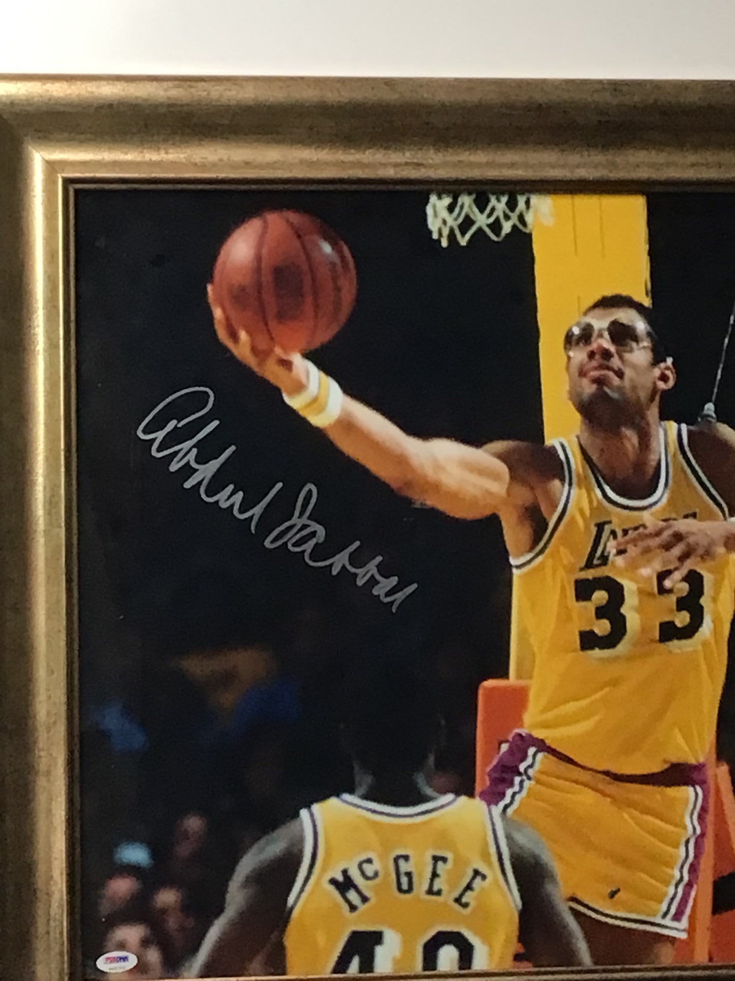 Framed Signed Photo of Kareem Abdul Jabbar w/ Old School Frame & PSA Cert