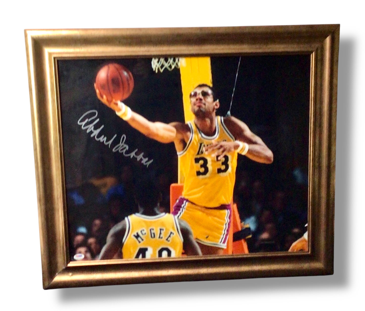 Framed Signed Photo of Kareem Abdul Jabbar w/ Old School Frame & PSA Cert