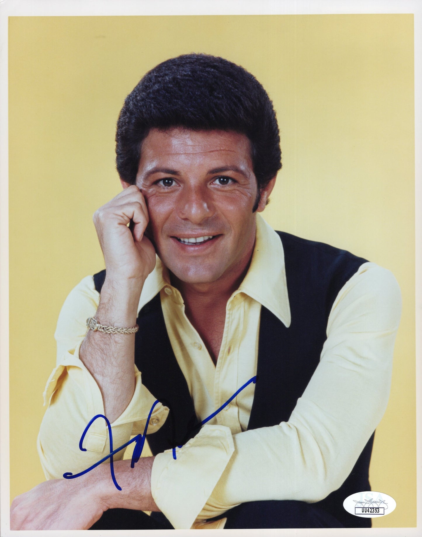 Frankie Avalon Signed 8x10 Photo, Yellow Shirt & Vest, JSA & PSA Certified