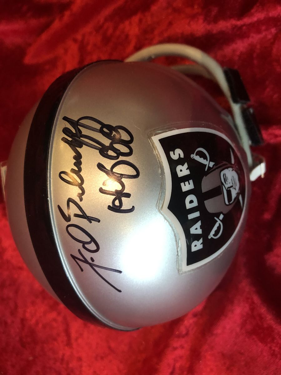 Fred Biletnikoff Raiders Autographed Mini Helmet Shadowbox w/ Card & Figure COA