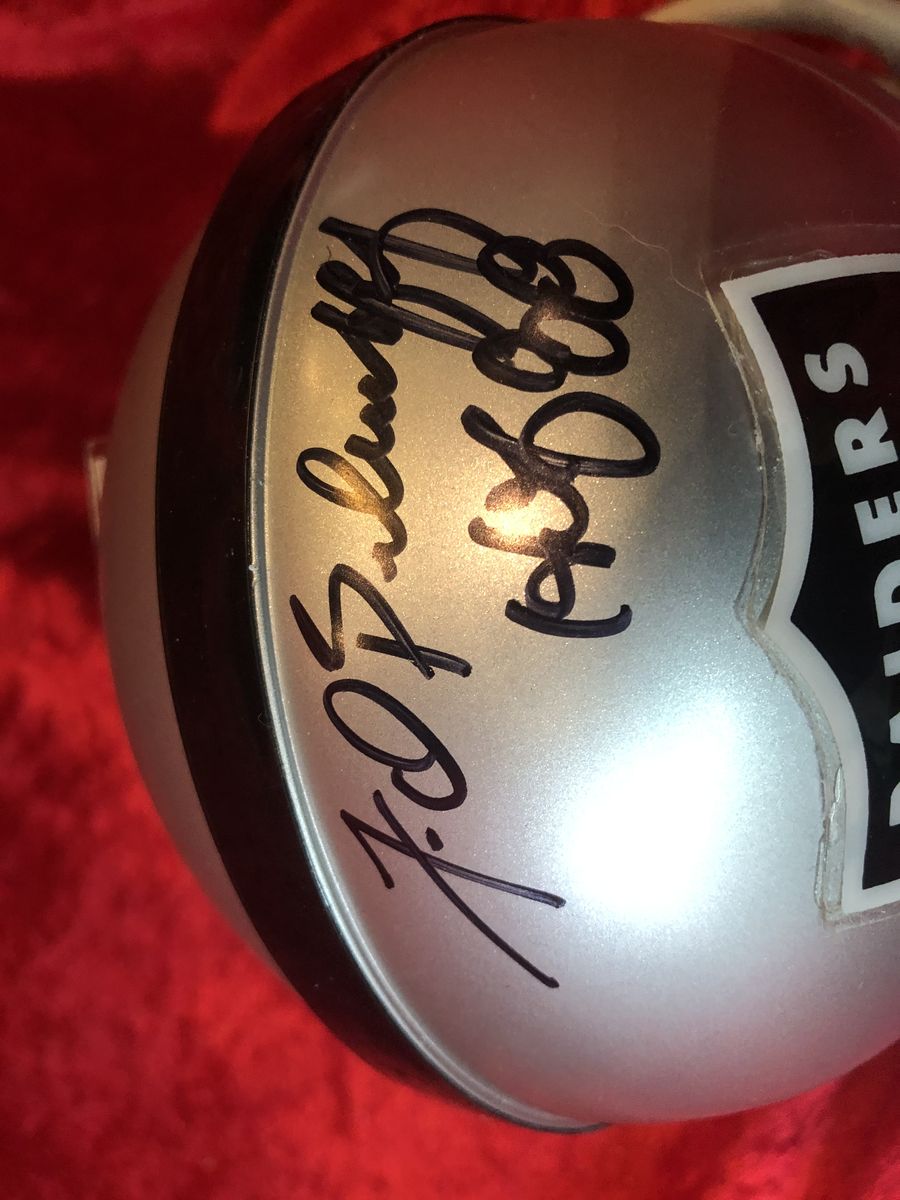 Fred Biletnikoff Raiders Autographed Mini Helmet Shadowbox w/ Card & Figure COA