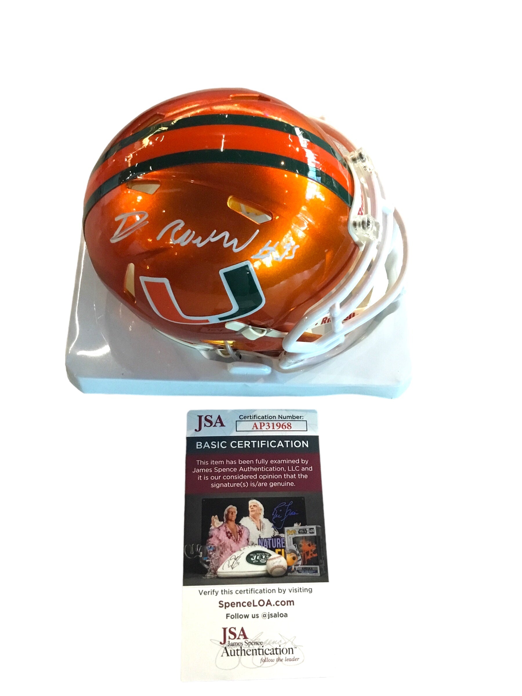 GREG ROUSSEAU AUTOGRAPHED SIGNED MIAMI HURRICANES FLASH MINI HELMET JSA COA