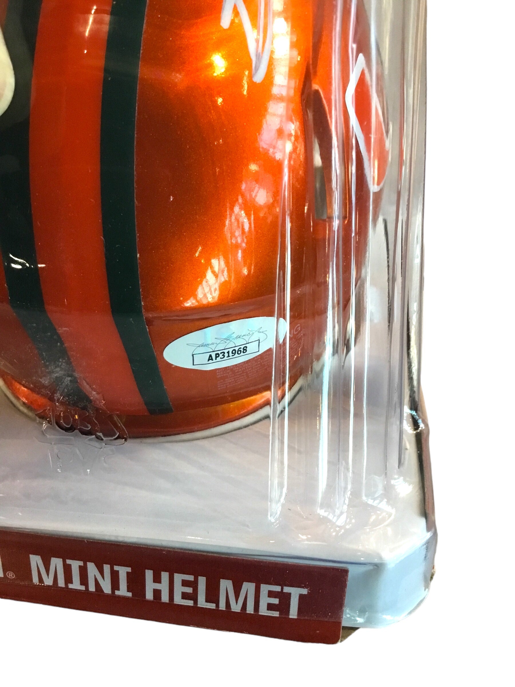 GREG ROUSSEAU AUTOGRAPHED SIGNED MIAMI HURRICANES FLASH MINI HELMET JSA COA