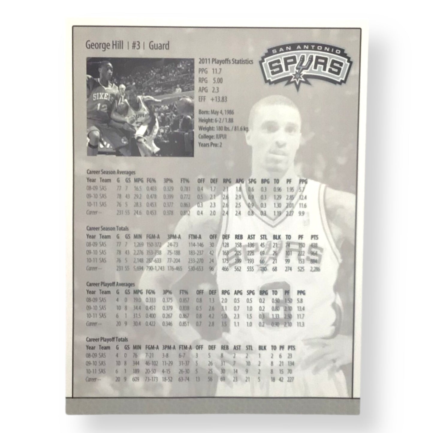 George Hill Signed 8x10 Spurs Sheet w/ 2011 Playoff Stats