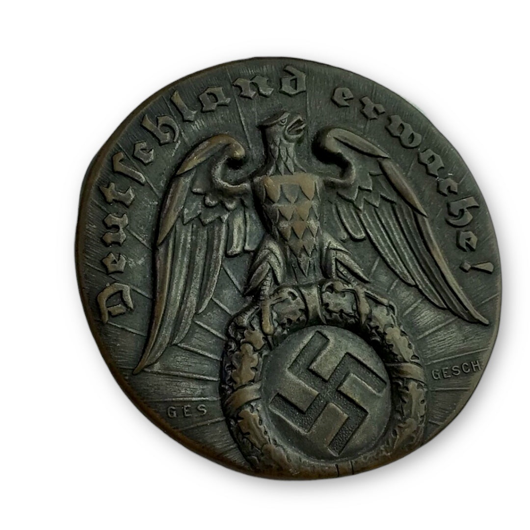 German WW2 "Deutschland Erwache" Mirror - Marked "Ges. Gesch."