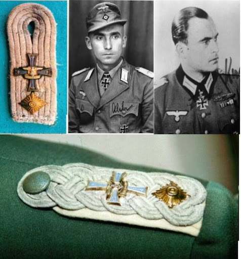 German WW2 Infantry Officer Leutnant Shoulder Boards with Rare Stalingrad Cross - Hoch-und Deutschmeister Division