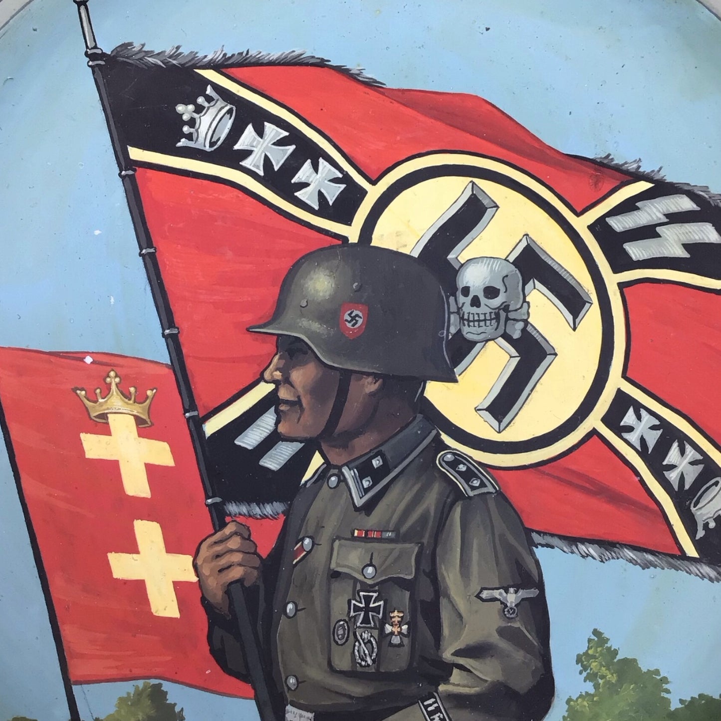 German WW2 Leibstandarte Adolf Hitler SS Heimwehr “Danzig" Painted Reich Award Plate EXTREMELY RARE!