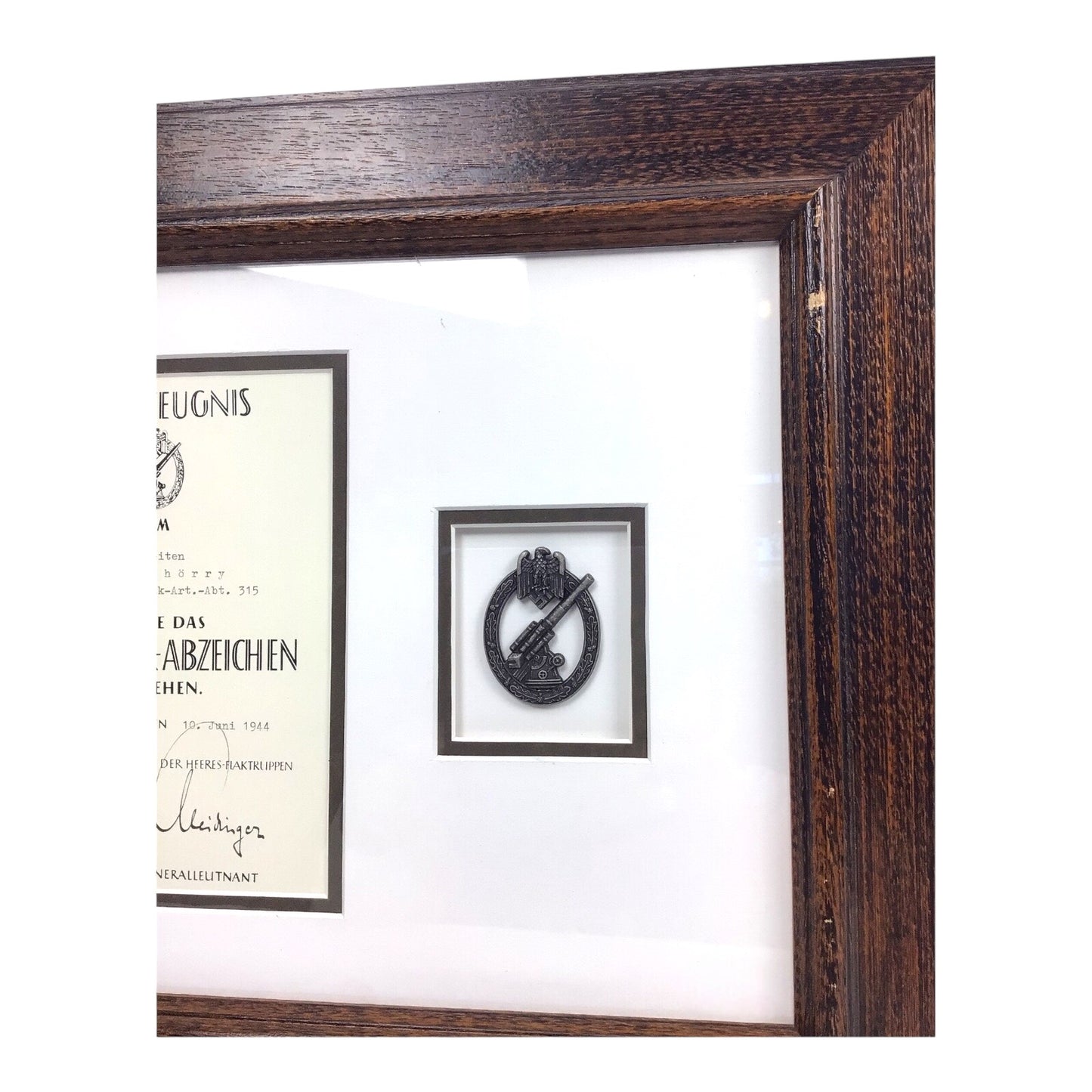 German WW2 Wehrmacht Anti-Aircraft Flak Battle Badge Matted and Framed