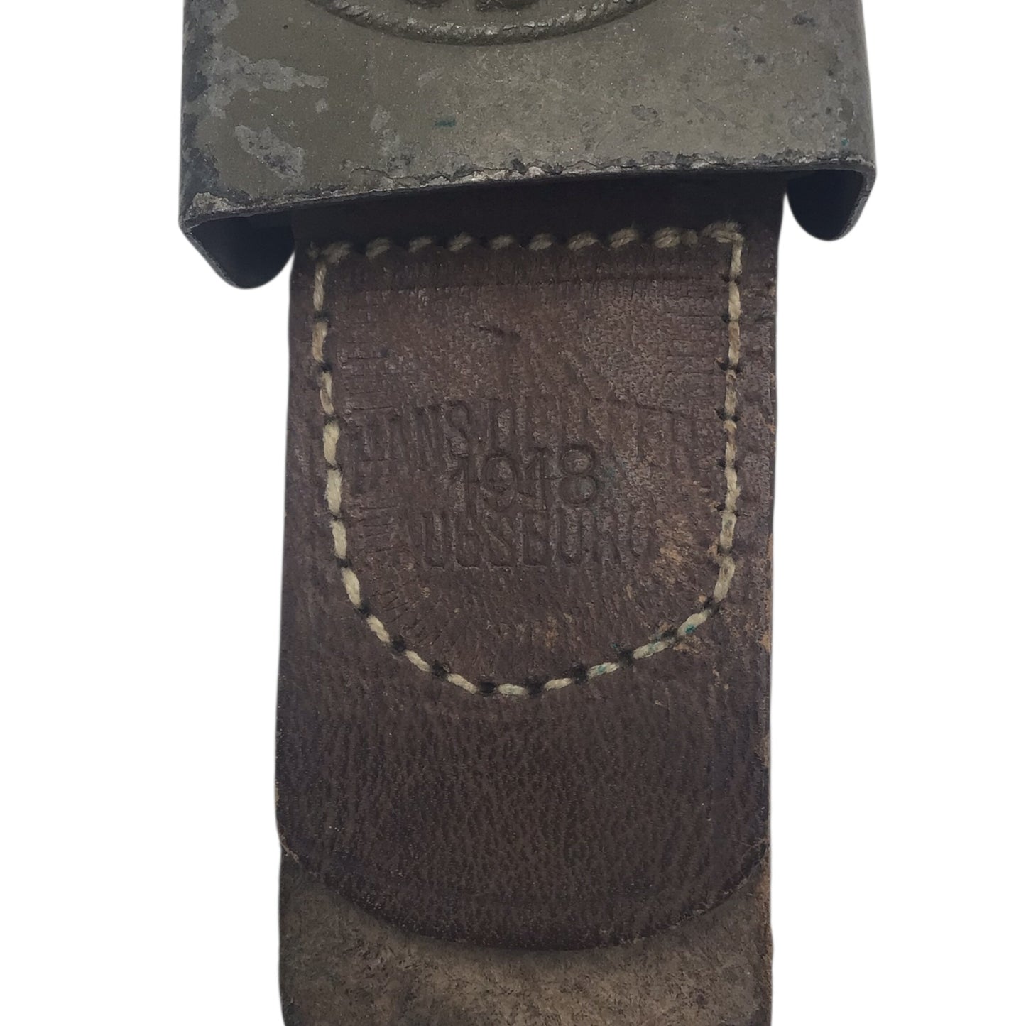 German WWI Prussian Late War Enlisted Belt Buckle with Belt – Hans Deuter Augsburg 1918 (Vet Bringback)