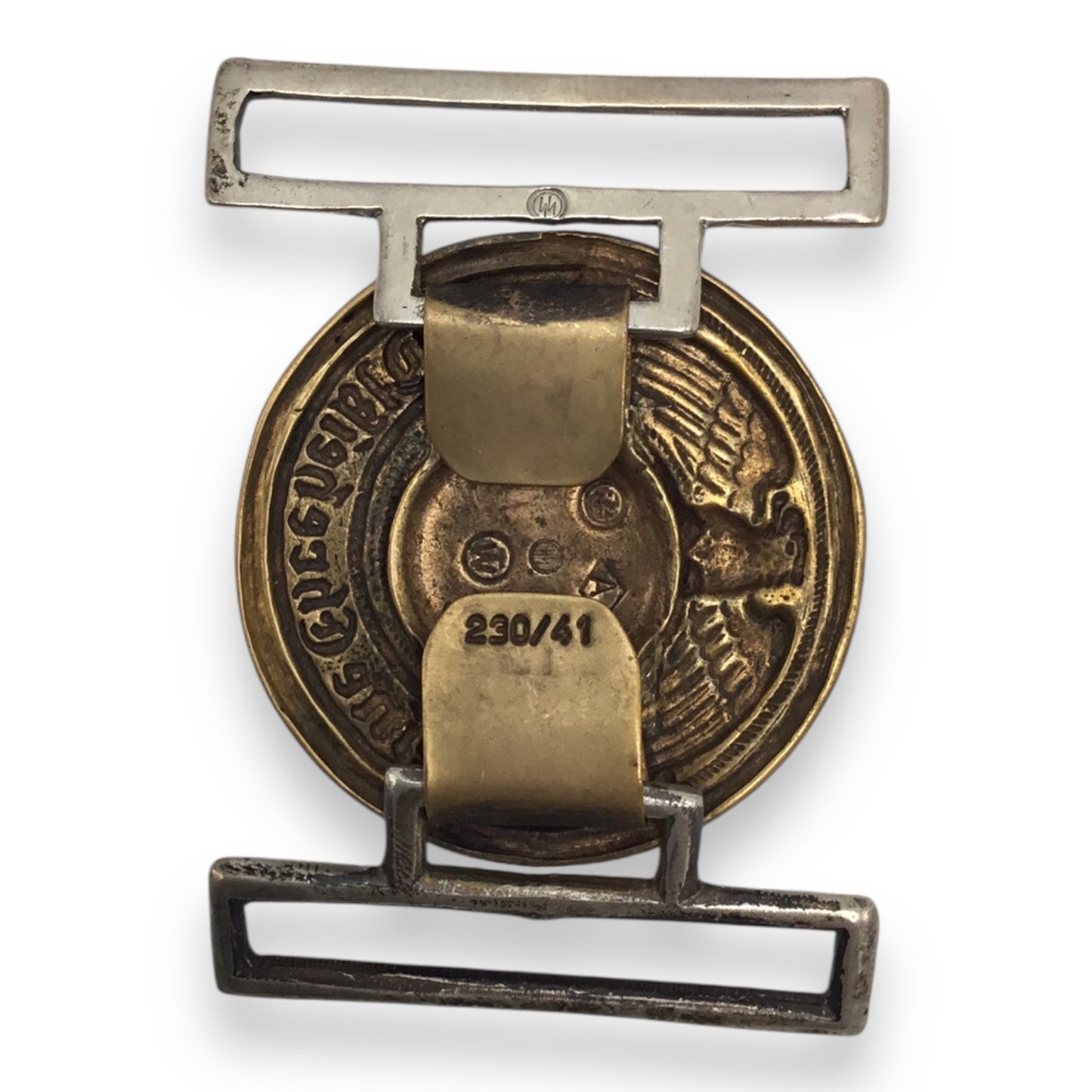 German WWII SS Officer Brocade Belt Buckle – RZM SS Marked, Clip Dated 230/41