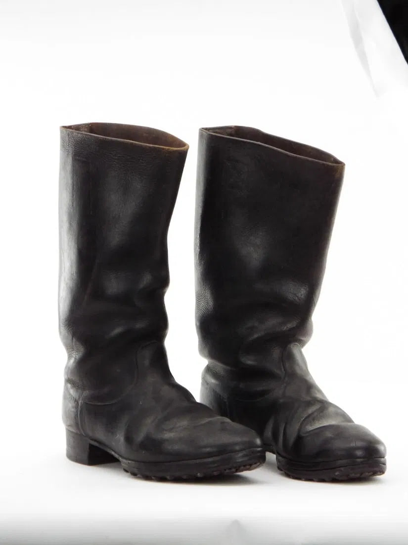 German WWII Wehrmacht or SS Black Leather Uniform Pair of Hobnail Boots