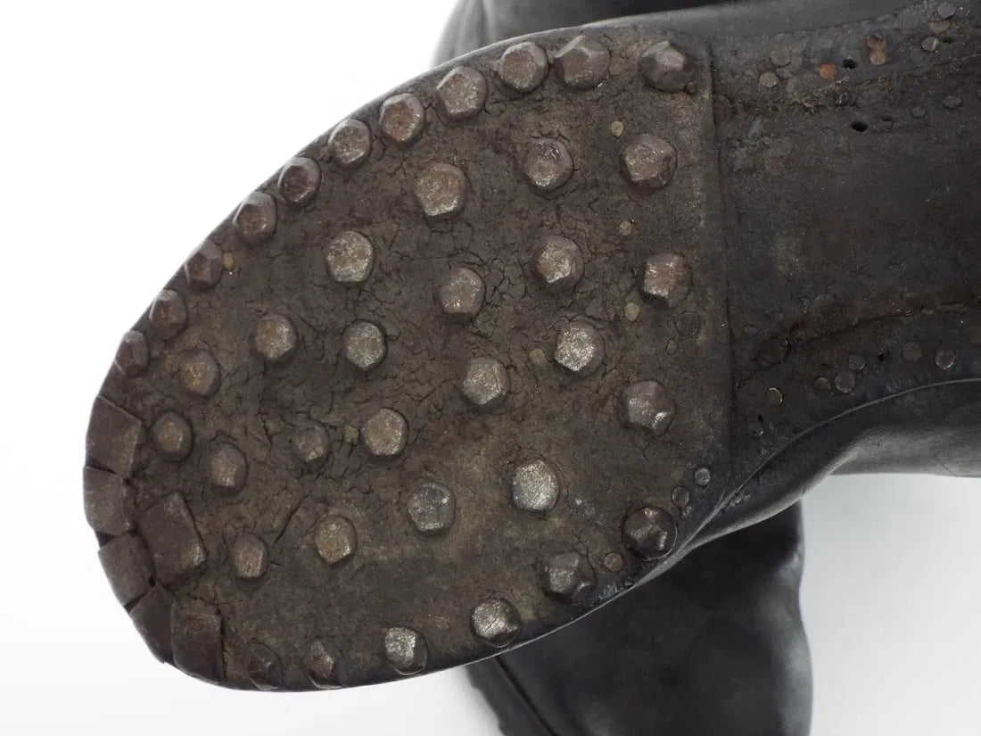 German WWII Wehrmacht or SS Black Leather Uniform Pair of Hobnail Boots