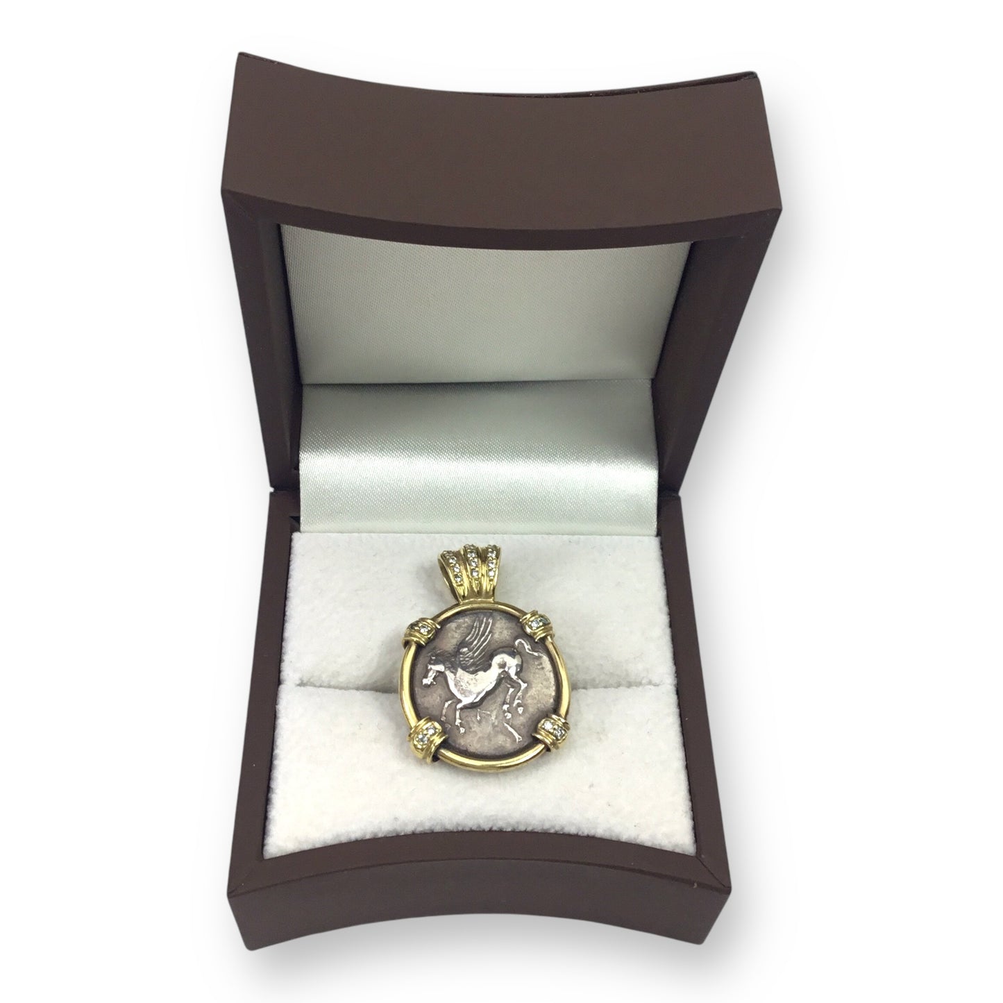 Greek Coin Pendant in 18KT Gold with Diamonds – Pegasus & Athena