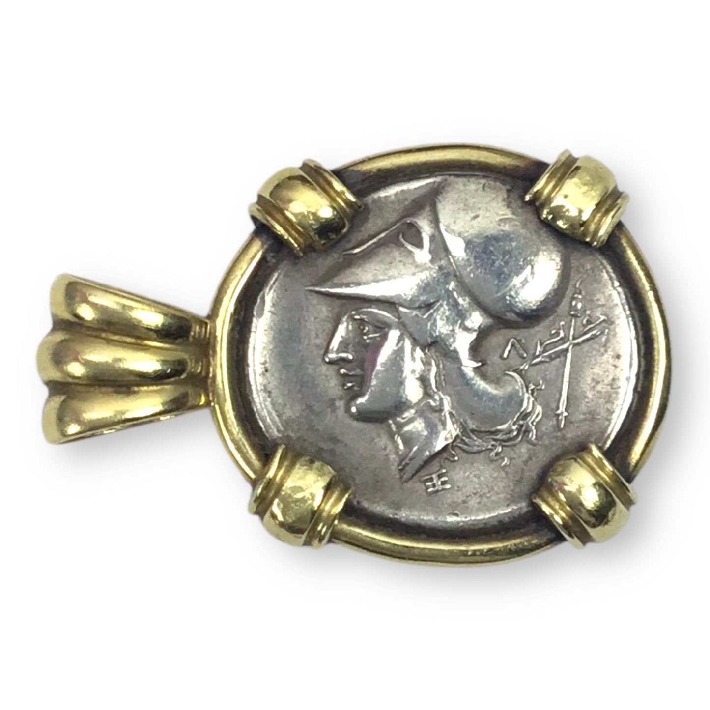 Greek Coin Pendant in 18KT Gold with Diamonds – Pegasus & Athena