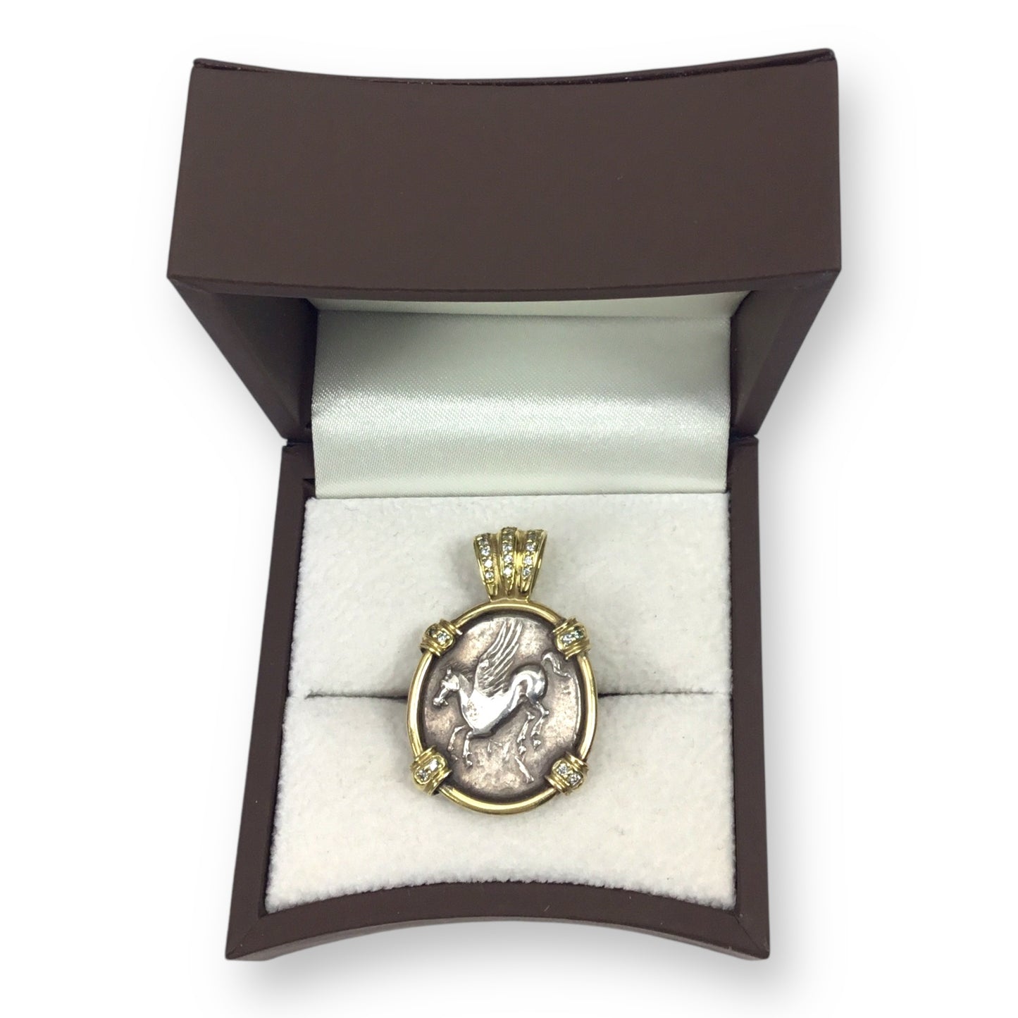 Greek Coin Pendant in 18KT Gold with Diamonds – Pegasus & Athena