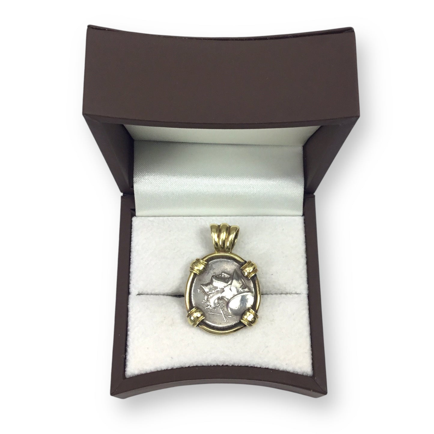 Greek Coin Pendant in 18KT Gold with Diamonds – Pegasus & Athena