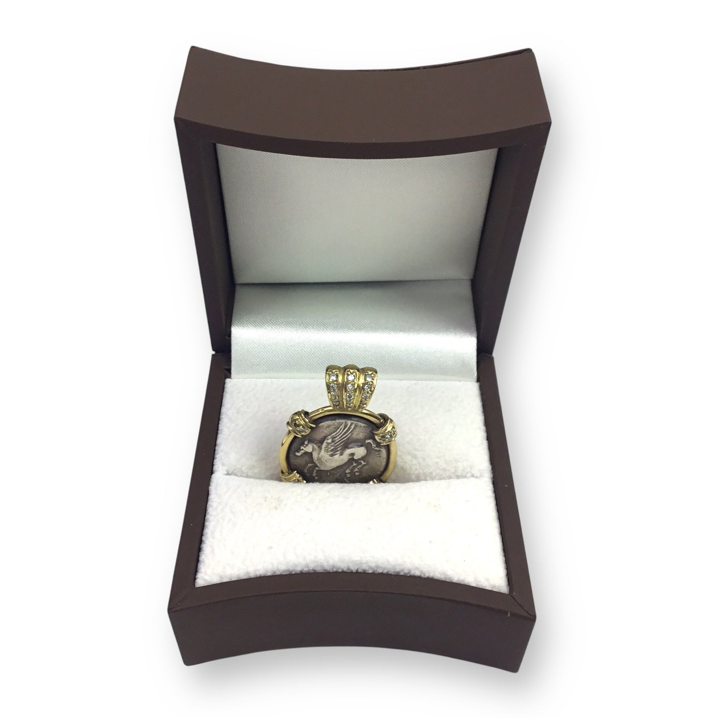 Greek Coin Pendant in 18KT Gold with Diamonds – Pegasus & Athena