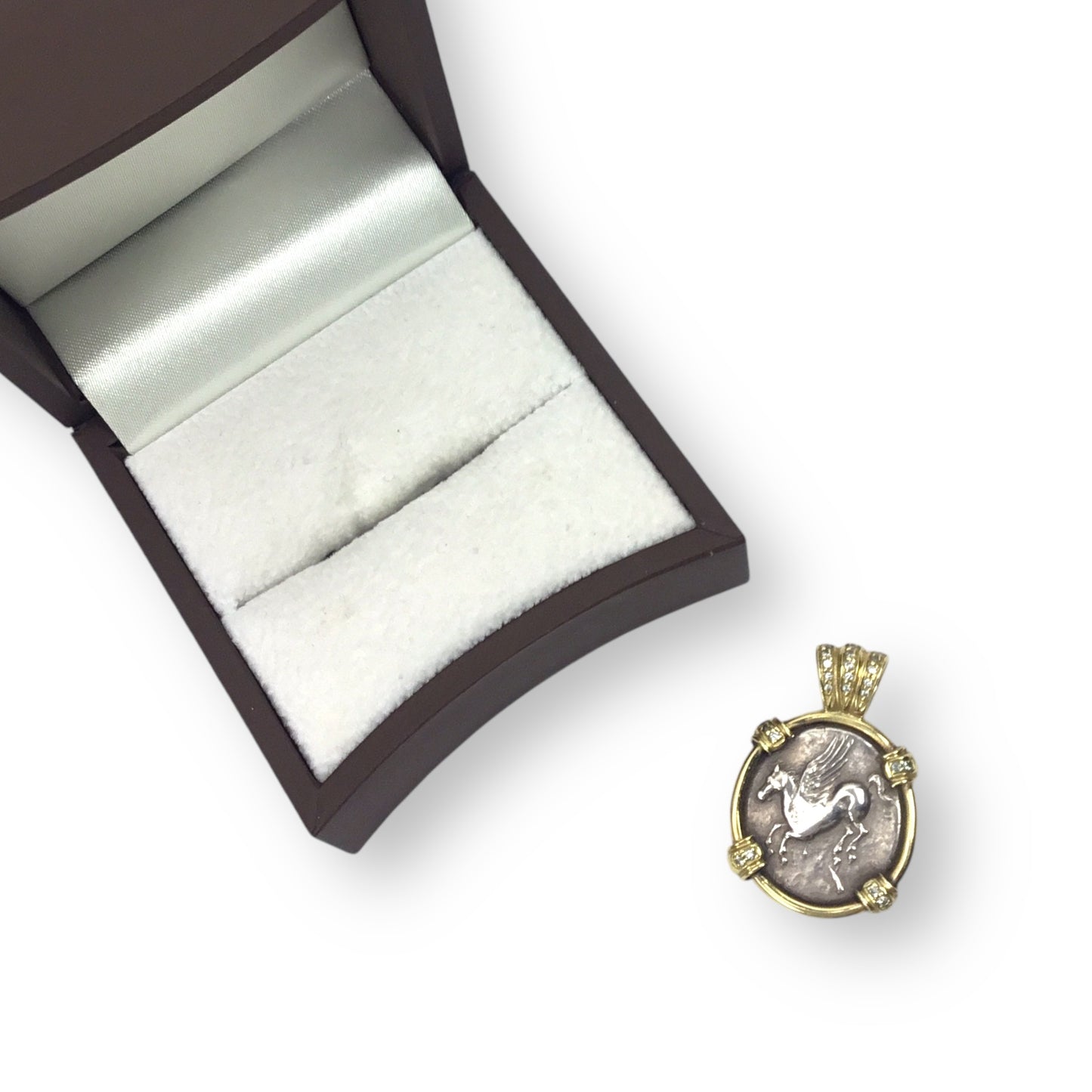 Greek Coin Pendant in 18KT Gold with Diamonds – Pegasus & Athena