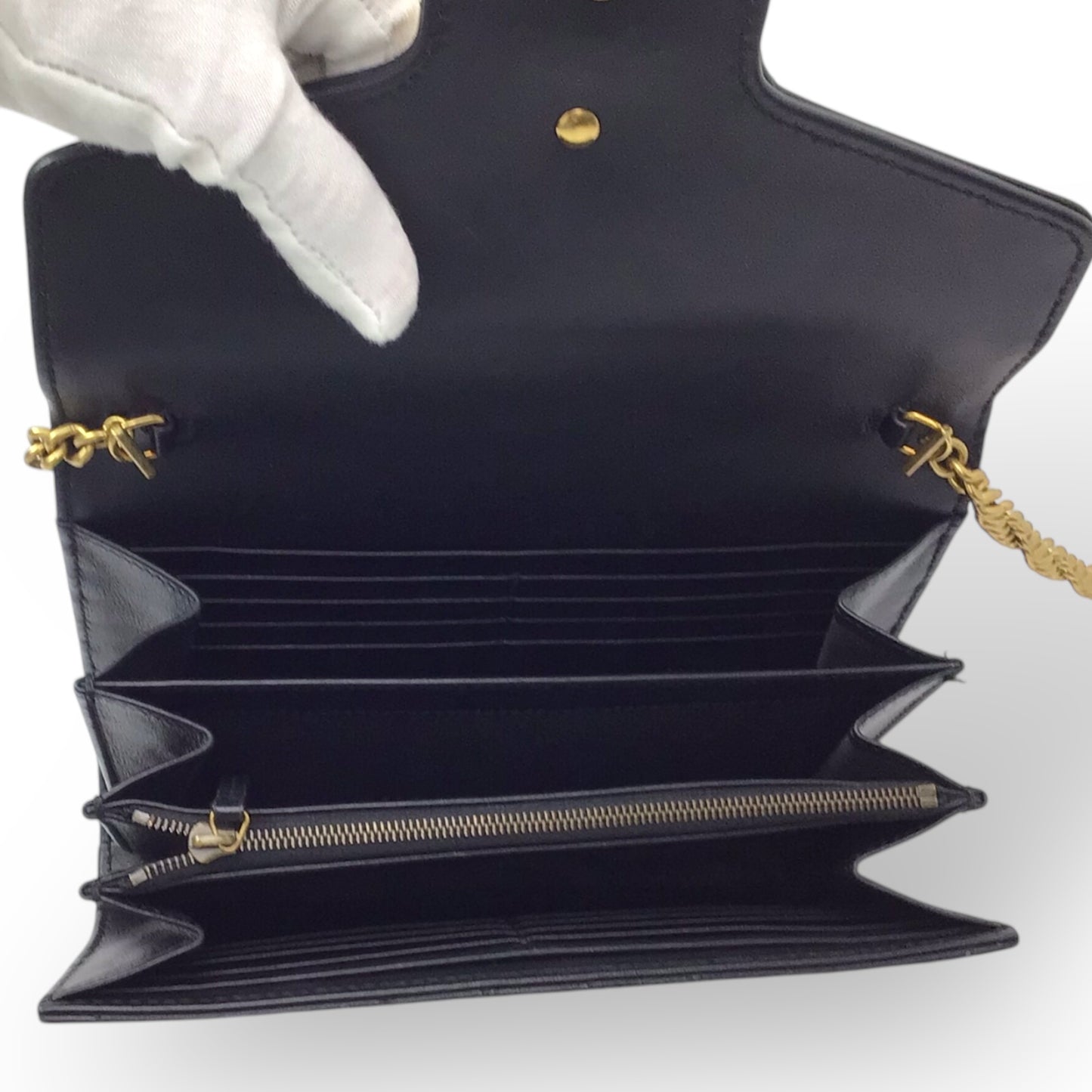 Gucci GG Marmont Black Quilted Chain Wallet w/Gold Hardware