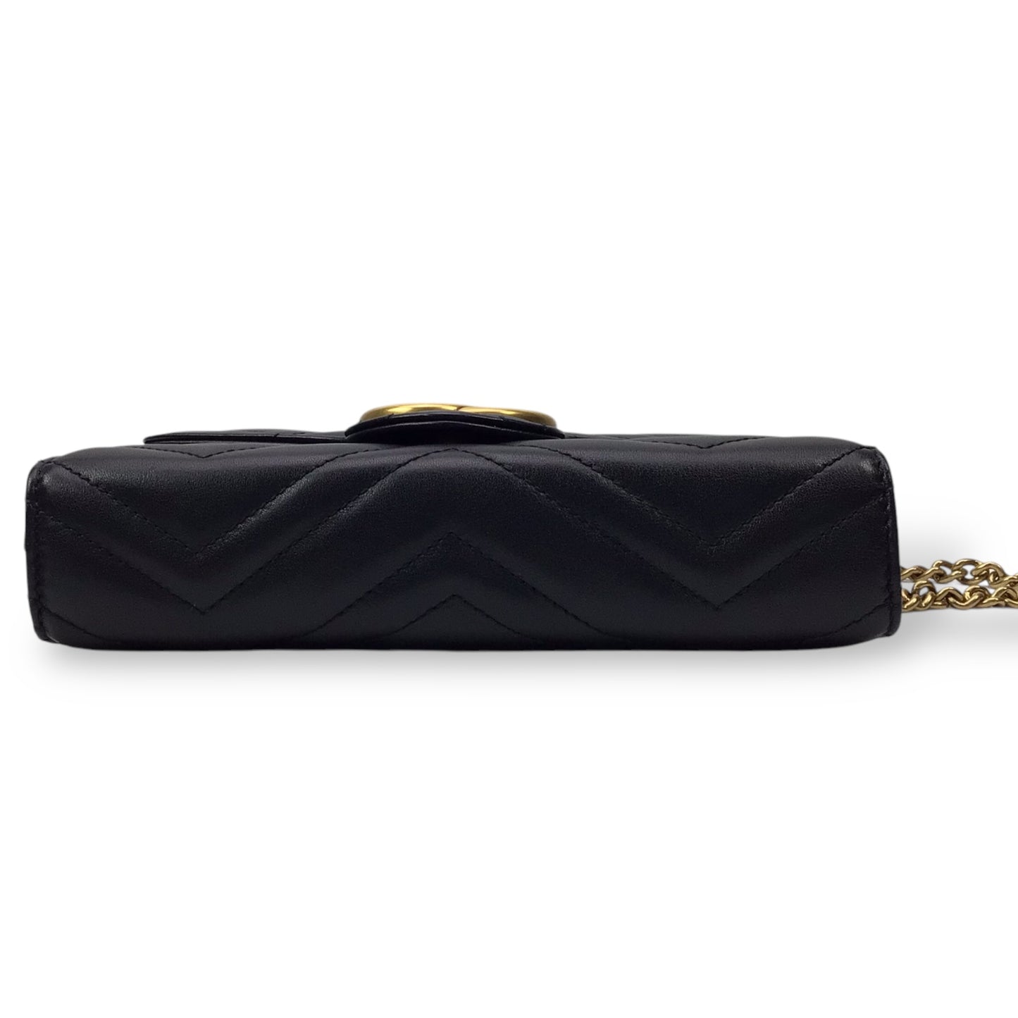 Gucci GG Marmont Black Quilted Chain Wallet w/Gold Hardware