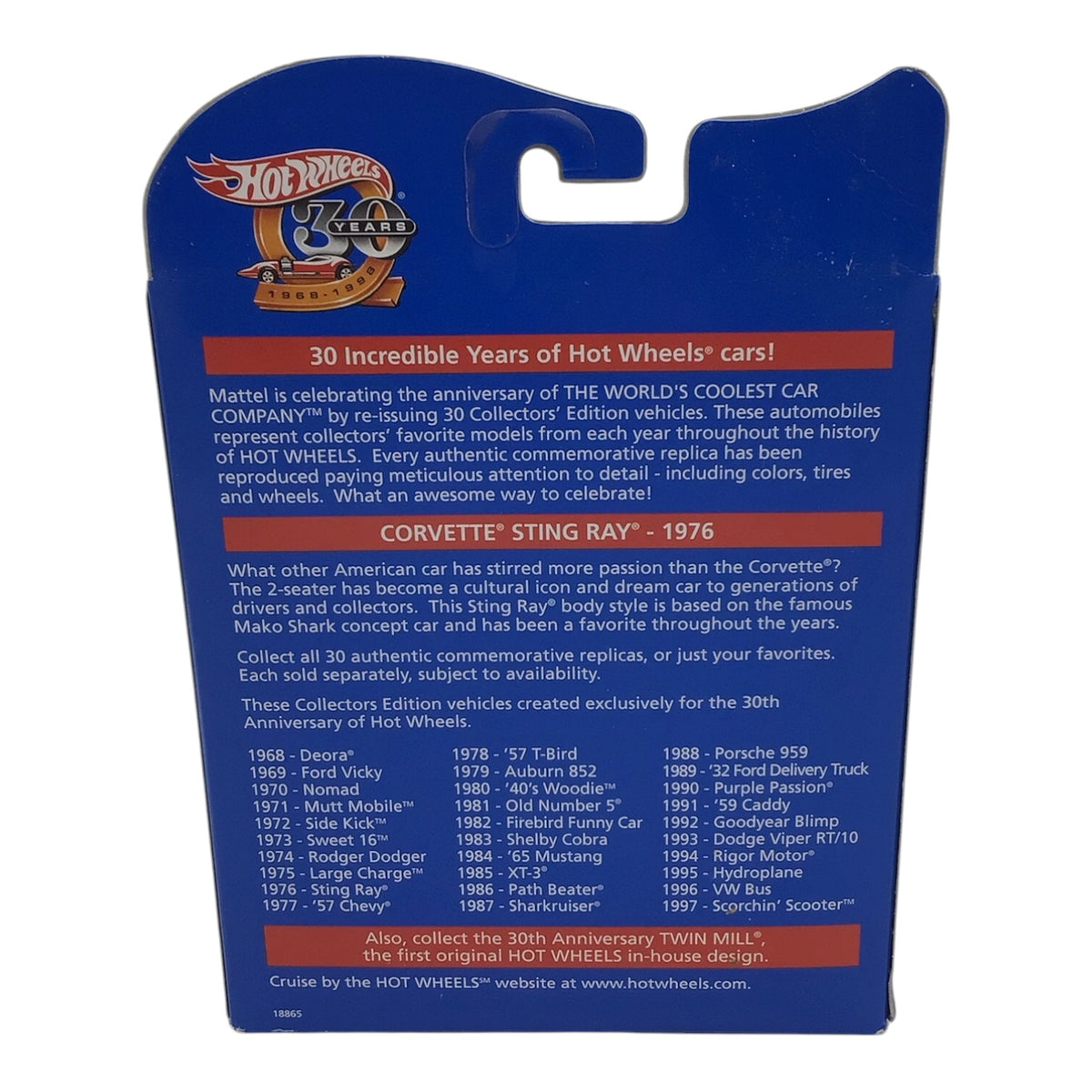 Hot Wheels 1976 Authentic Commemorative Replica - Corvette String Ray