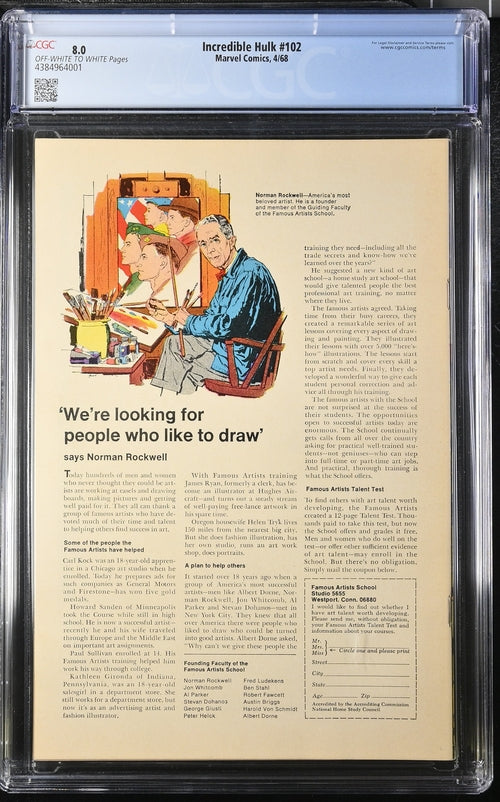 Incredible Hulk #102 - Marvel 1968 - CGC 8.0