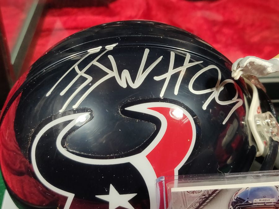 JJ Watt Houston Texans Autographed Mini Helmet Shadowbox w/ Jersey Card & Figure