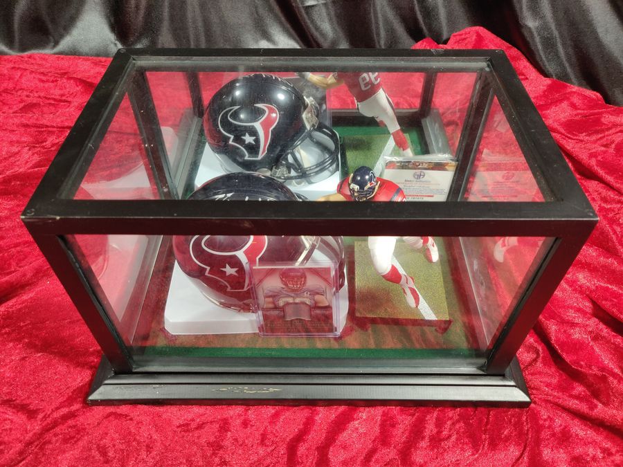 JJ Watt Houston Texans Autographed Mini Helmet Shadowbox w/ Jersey Card & Figure