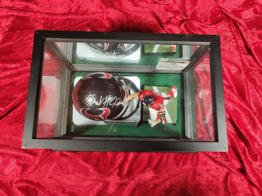 JJ Watt Houston Texans Autographed Mini Helmet Shadowbox w/ Jersey Card & Figure
