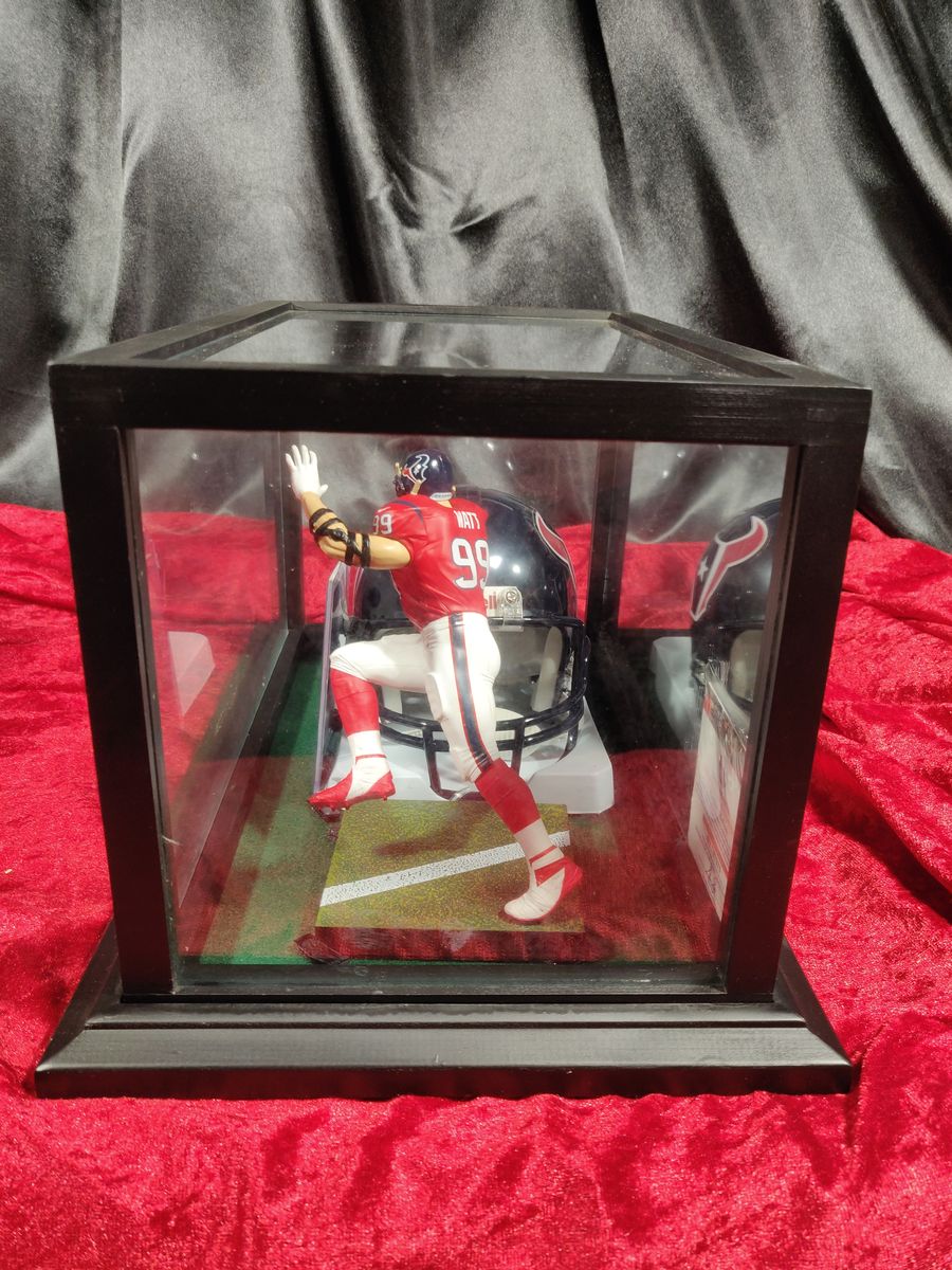 JJ Watt Houston Texans Autographed Mini Helmet Shadowbox w/ Jersey Card & Figure