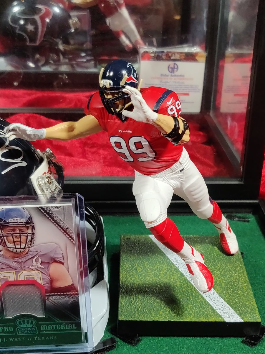 JJ Watt Houston Texans Autographed Mini Helmet Shadowbox w/ Jersey Card & Figure