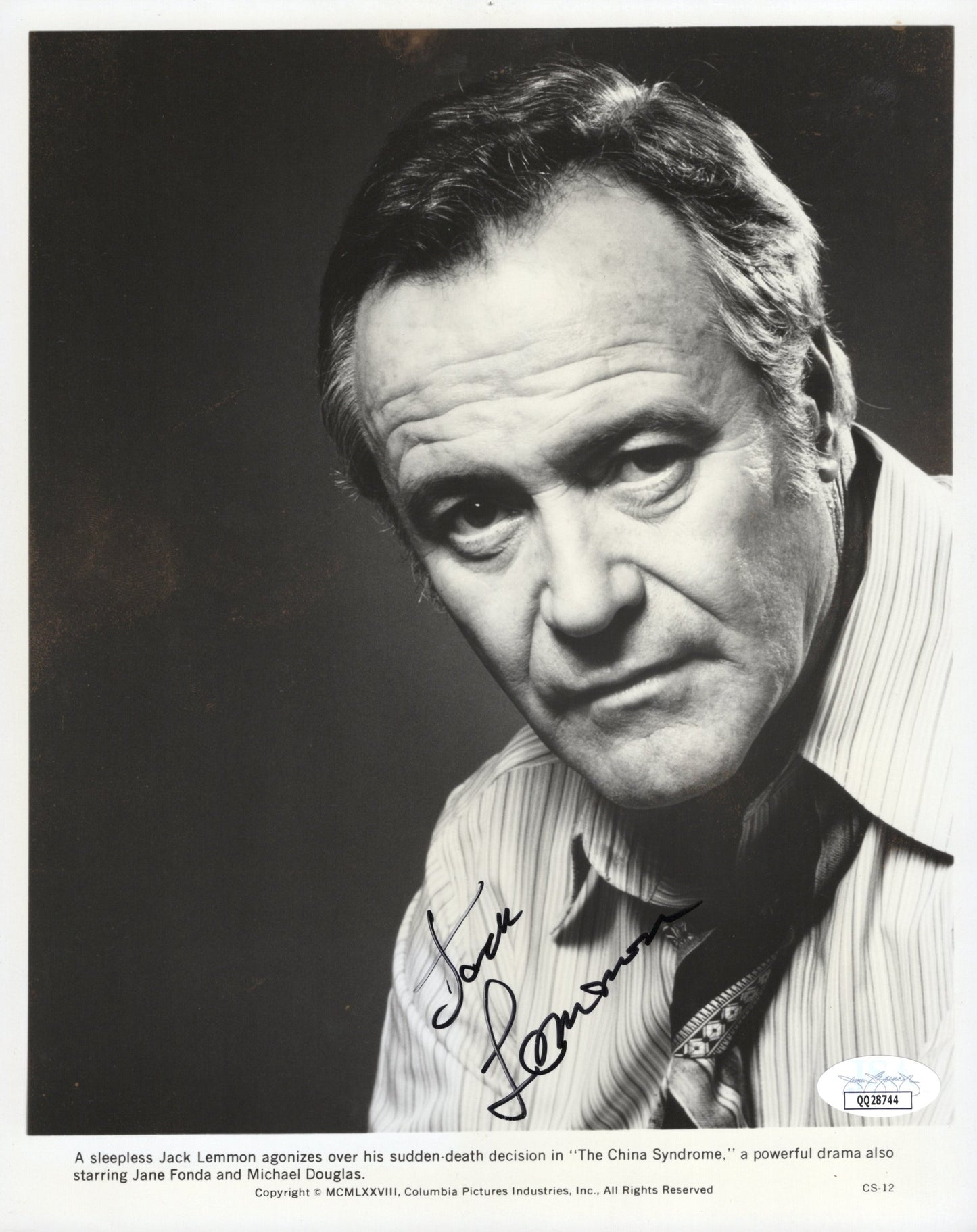 Jack Lemmon Signed Photo 8x10 B&W The China Syndrome JSA Certified Authentic QQ28744