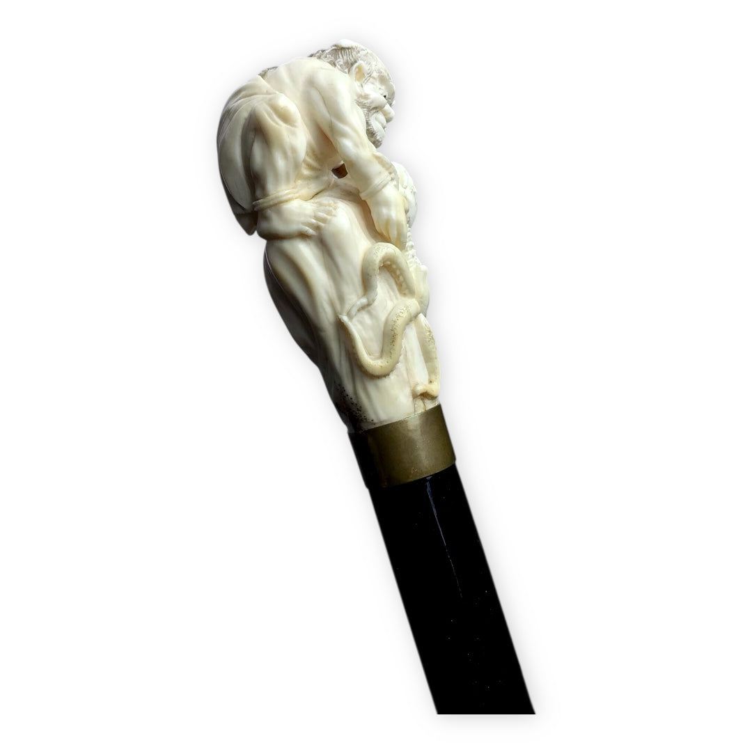 Japanese Ivory Cane with Warrior Fighting Squid Handle