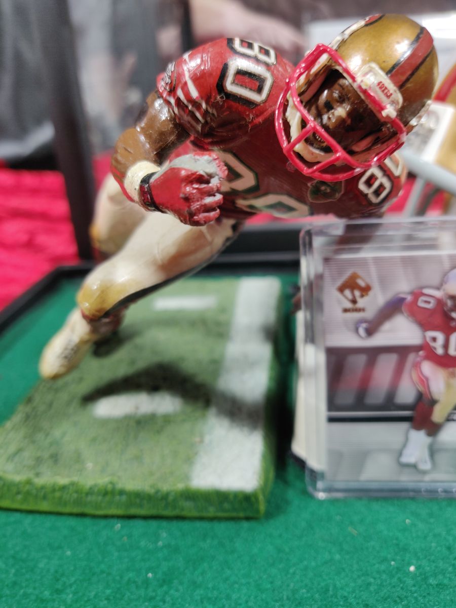 Jerry Rice 49ers Autographed Mini Helmet Shadowbox w/ Jersey Card and Figure